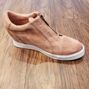 Wedge Sneakers - Pink Front Zipper